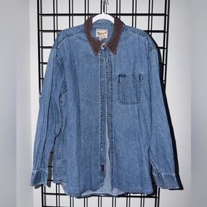 Woolrich Denim Shirt with Brown Corduroy Collar
